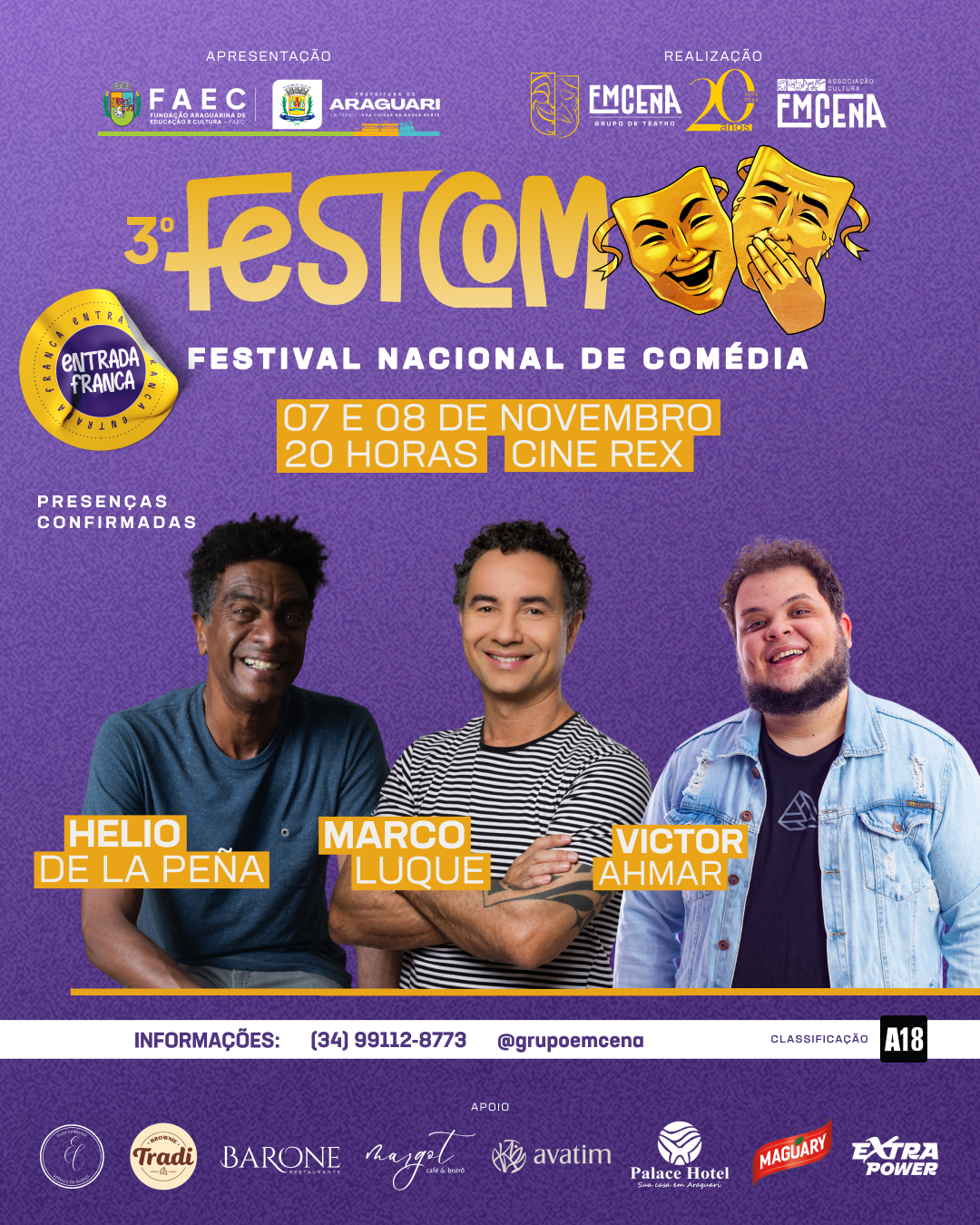 3º FestCom promete dois dias de muito humor com grandes nomes da comédia nacional em Araguari