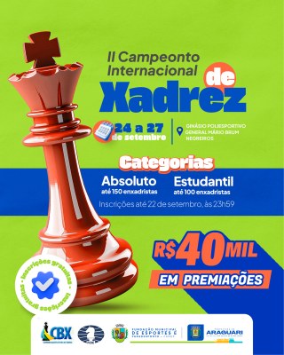 Araguari recebe II Campeonato Internacional de Xadrez 2026 com R$ 40 mil em premiações