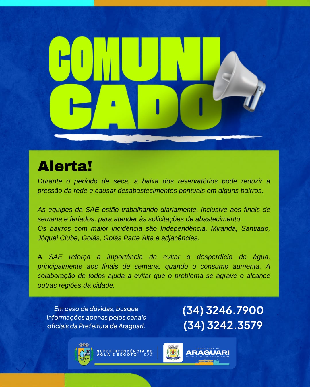 COMUNICADO | ABASTECIMENTO DE ÁGUA