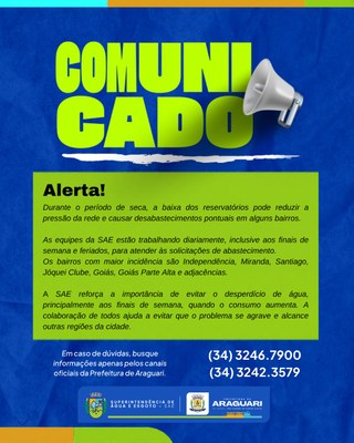 COMUNICADO | ABASTECIMENTO DE ÁGUA