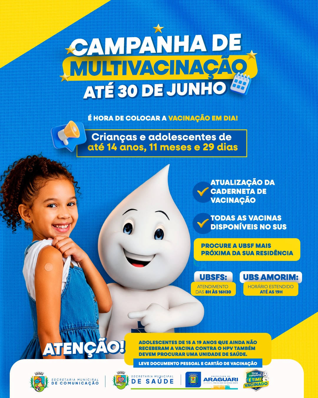 Prefeitura de Araguari intensifica campanha de multivacinação para crianças, adolescentes e jovens