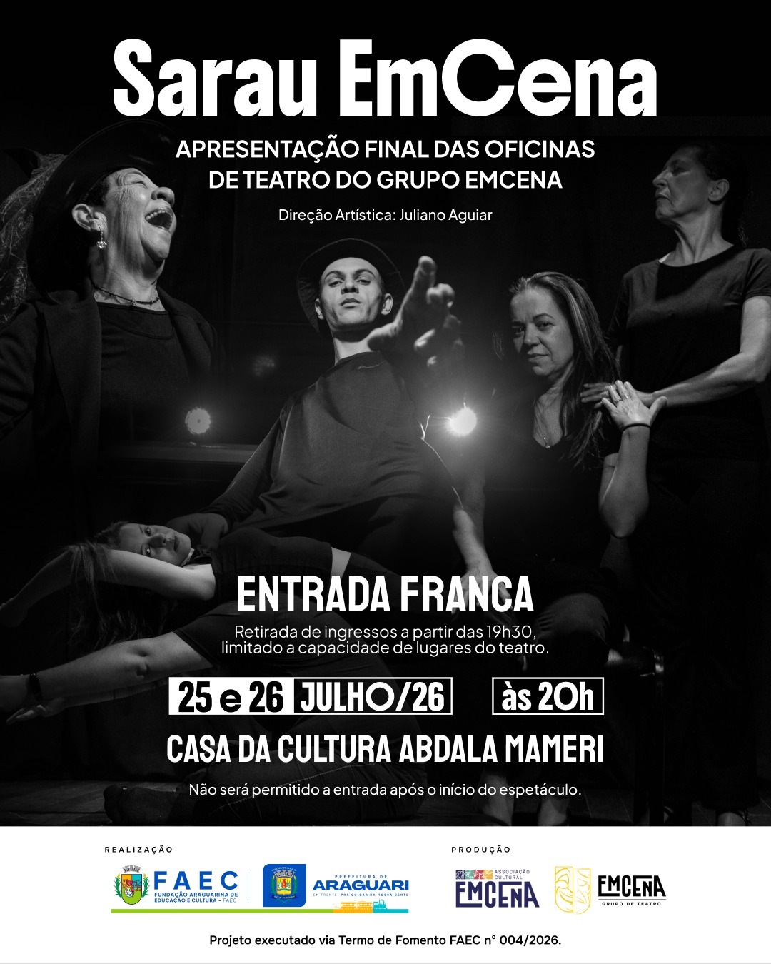 Sarau EmCena apresenta resultado final de oficinas de teatro em Araguari
