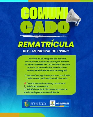 📚 Rede Municipal de Ensino está com as rematrículas abertas!