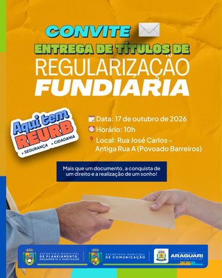Prefeitura de Araguari realizará entrega de títulos de regularização fundiária no Povoado de Barreiros
